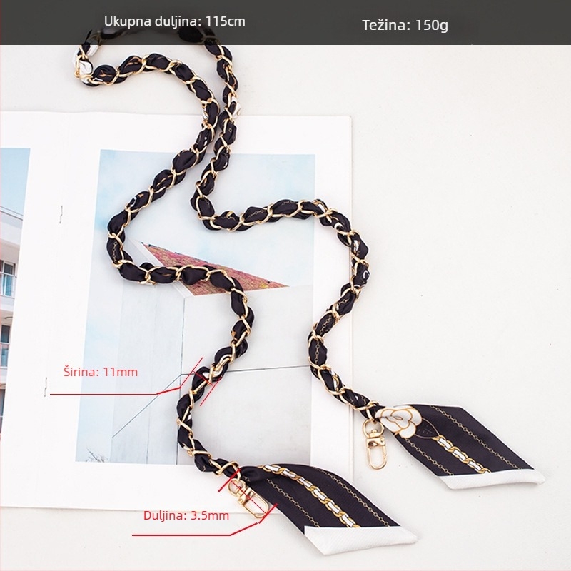 Weiqi ženski metalni elektroplatirani pleteni kaiš za telefon, poliester uže, duga crossbody traka