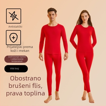 Godina konja: crveni flisani termalni set za muškarce i žene, debeli gornji dio i hlače