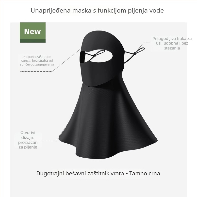 Maska za cijelo lice s UV zaštitom i vratom, prozračna, od lažnog najlona