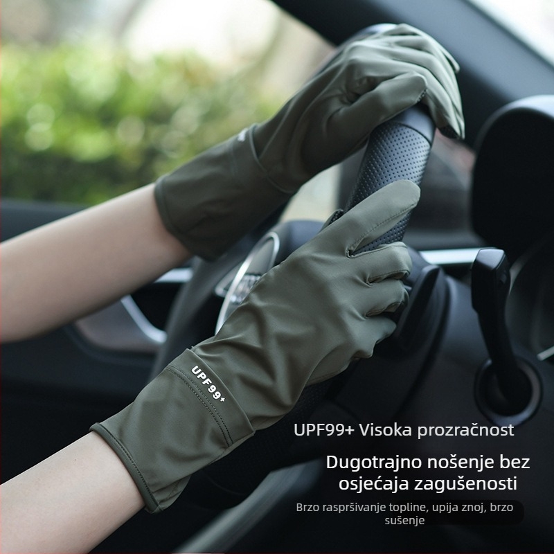 Ženske rukavice za vožnju s UV zaštitom, prozračne Ice Silk, tanke, pune prste, dodirni zaslon, protuklizne