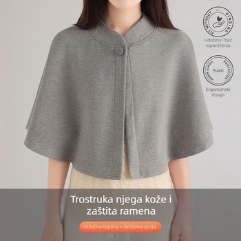 Ženski šal-kaput od mješavine svile i vune, debeli i topli, s jednim gumbom, pogodna za jesen, zimu i proljeće, lagan luksuzan stil
