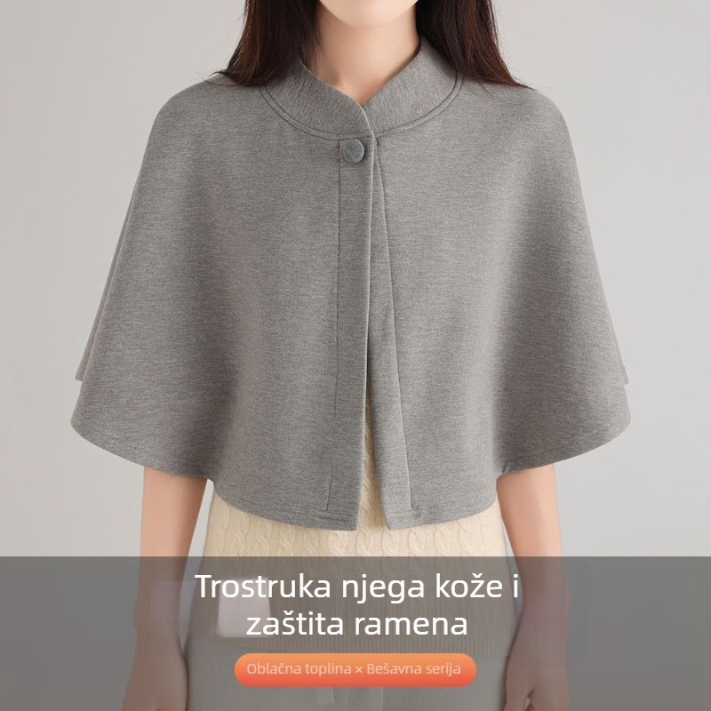Ženski šal-kaput od mješavine svile i vune, debeli i topli, s jednim gumbom, pogodna za jesen, zimu i proljeće, lagan luksuzan stil