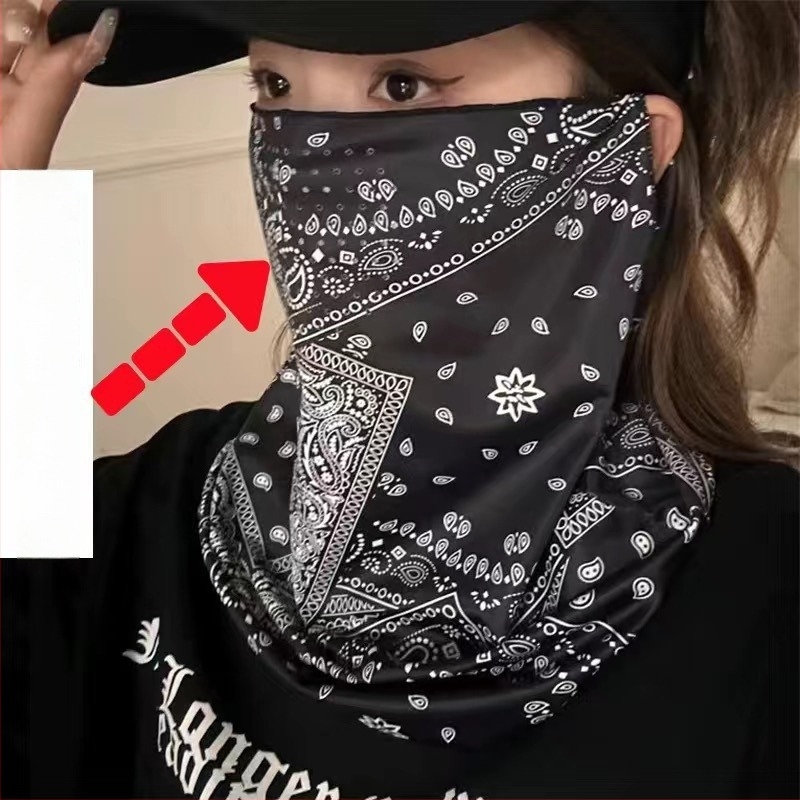 Maska za sunce s otvorima, s ušnim petljama za vožnju i motor, zaštita vrata, Ice silk tkanina, poliester, glavni materijal >96%