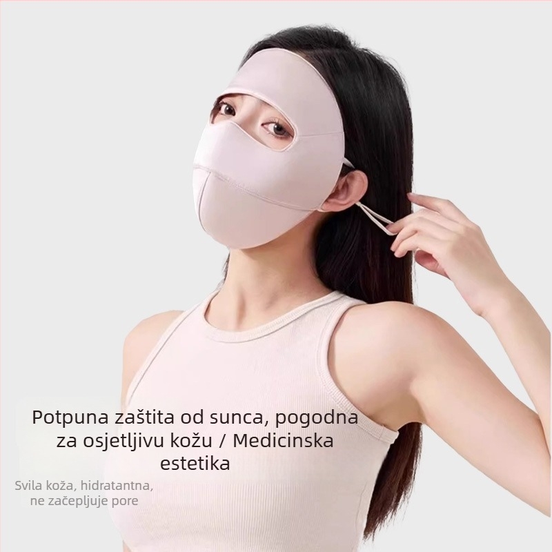 Maska za sunce od svile dudova - UV zaštita, potpuno prekrivanje lica, vanjska zaštita od sunca, elegantan casual luksuz stil