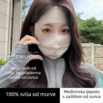 Maska za lice s UV zaštitom, 100% mulberry svila, prozračna, brzo suši, potpuno prekrivanje lica, za žene