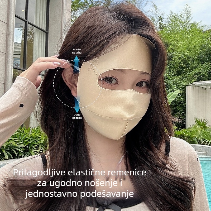 Maska za lice s UV zaštitom, 100% mulberry svila, prozračna, brzo suši, potpuno prekrivanje lica, za žene