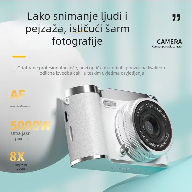 CCD digitalna kamera s prednjom i stražnjom dvostrukom lećom, početna razina, kampus retro dizajn, 40–50MP, 8x optični zum, 2,4 inča LCD, TF kartica, elektronička stabilizacija slike