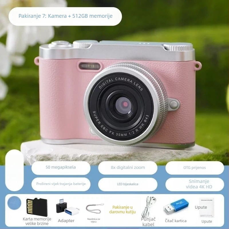 CCD digitalna kamera s prednjom i stražnjom dvostrukom lećom, početna razina, kampus retro dizajn, 40–50MP, 8x optični zum, 2,4 inča LCD, TF kartica, elektronička stabilizacija slike