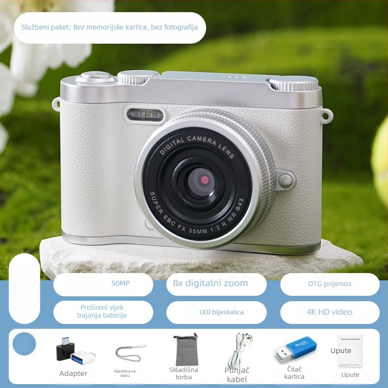 CCD digitalna kamera s prednjom i stražnjom dvostrukom lećom, početna razina, kampus retro dizajn, 40–50MP, 8x optični zum, 2,4 inča LCD, TF kartica, elektronička stabilizacija slike