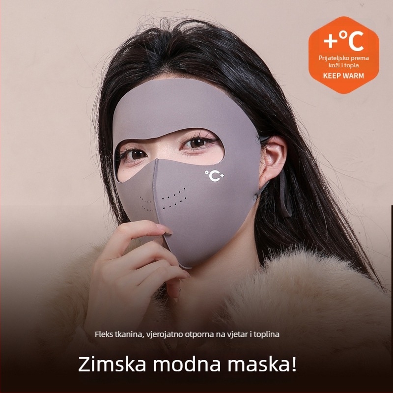 Topla maska za lice s zaštitom od sunca, unisex, šivana, tip s kopčom za uho, monokromatski uzorak (jesen–zima)