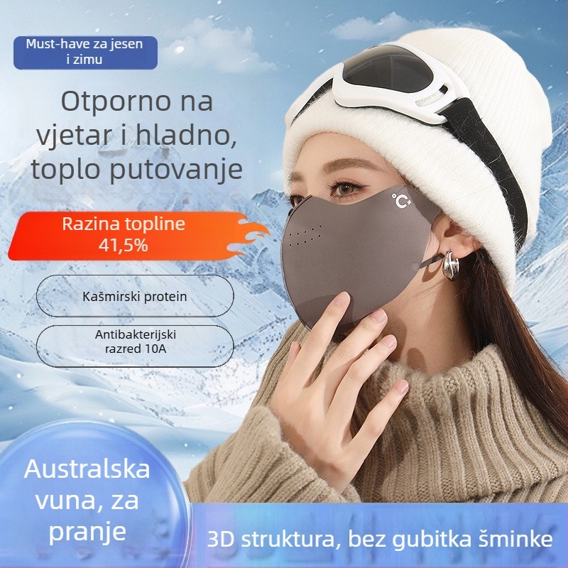 Topla zimska maska za vožnju biciklom – otporna na vjetar, zaštita od hladnoće, anti-smog, UPF1000 UV zaštita, jednobojni dizajn, s ušnim petljama