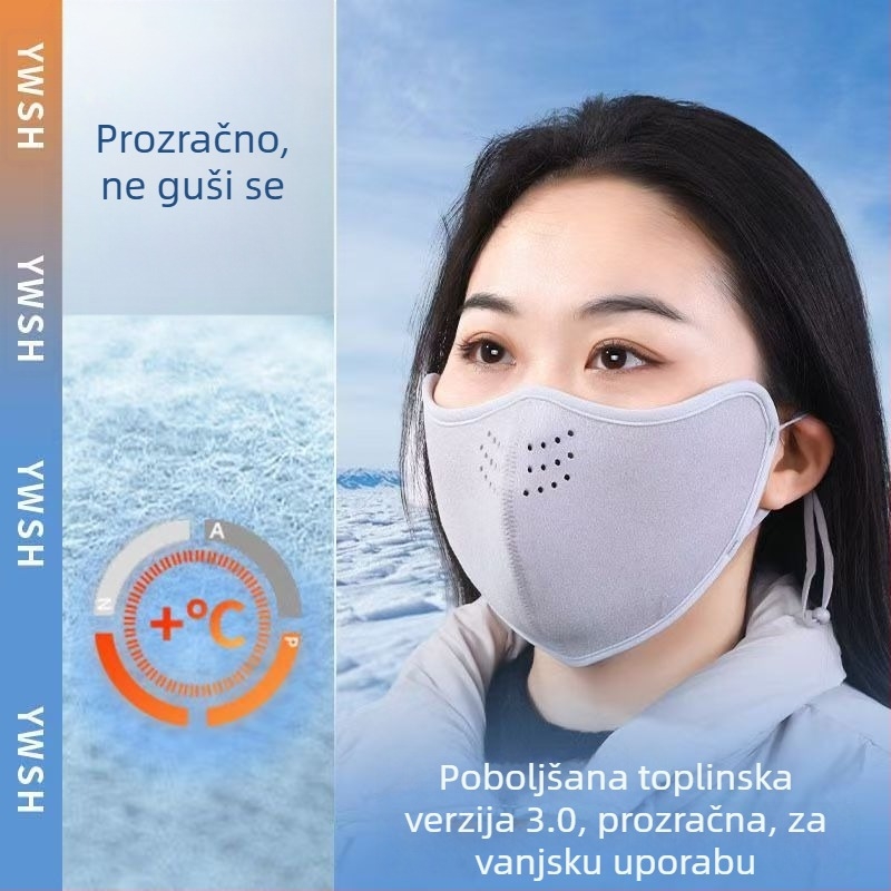 Maska za lice s kukom za uši, topla za jesen-zimu, unisex, jednobojni uzorak, embosirani postupak, zaštita od sunca