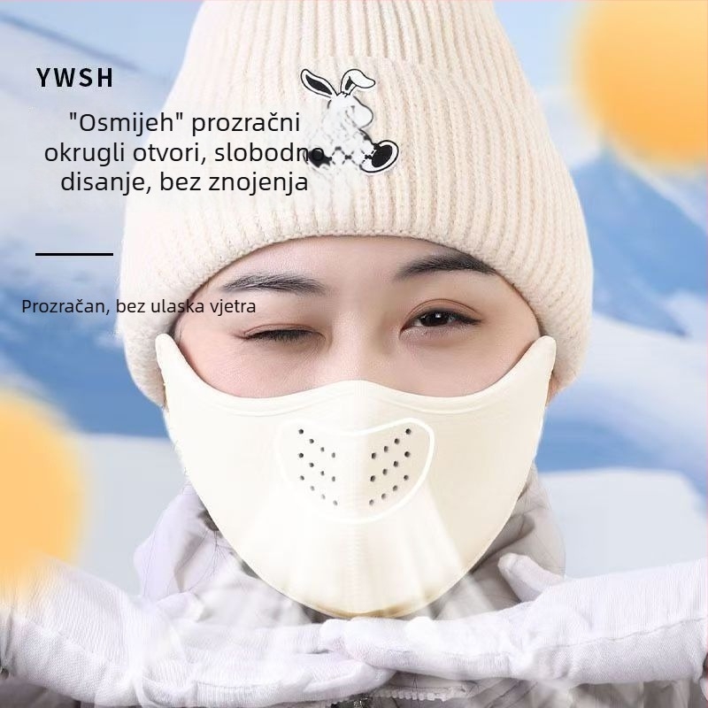 Maska za lice s kukom za uši, topla za jesen-zimu, unisex, jednobojni uzorak, embosirani postupak, zaštita od sunca