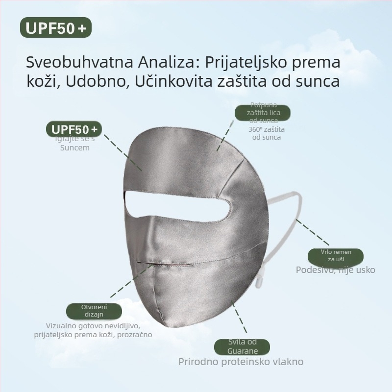 Maska za cijelo lice od 100% svile za zaštitu od sunca, za biciklizam i vožnju, ljeto
