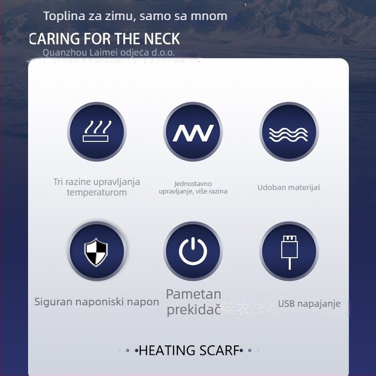 Grijani šal od warp-knit poliesterskog materijala za zimsku toplinu, lagani luksuzni stil, gradska svakodnevna vožnja.