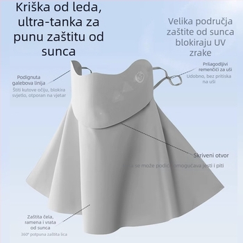 Maska za lice s UV zaštitom od ice silk – prozračna, potpuno pokrivanje lica, zaštita vrata, poliester-spandeks
