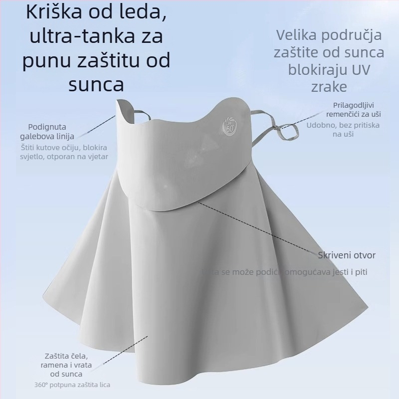 Maska za lice s UV zaštitom od ice silk – prozračna, potpuno pokrivanje lica, zaštita vrata, poliester-spandeks