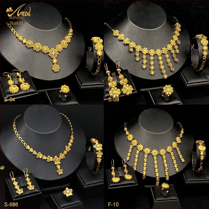 Eunice nakit set: naušnice, ogrlica i dodatak za ruku; legura; 24K zlatni premaz; produžena lanac; moderan svakodnevni stil