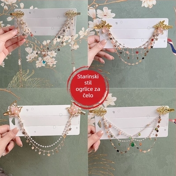 Dječja kopča za kosu s čelnom lancem, etnički stil, metal, kapljasti oblik, cvjetni uzorak