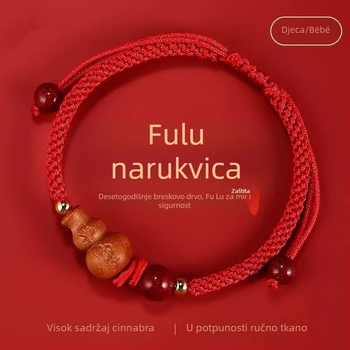 Narukvica od pletenog užeta s amuletom od drveta breskve, ručno tkana, etnički stil, proljeće 2025