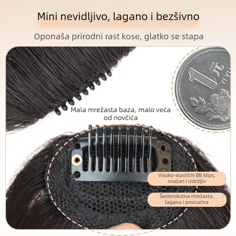 Perika od pravih ljudskih vlasi, naginjene šiške, bezšivni gornji dio, može se bojati ili kovrčati