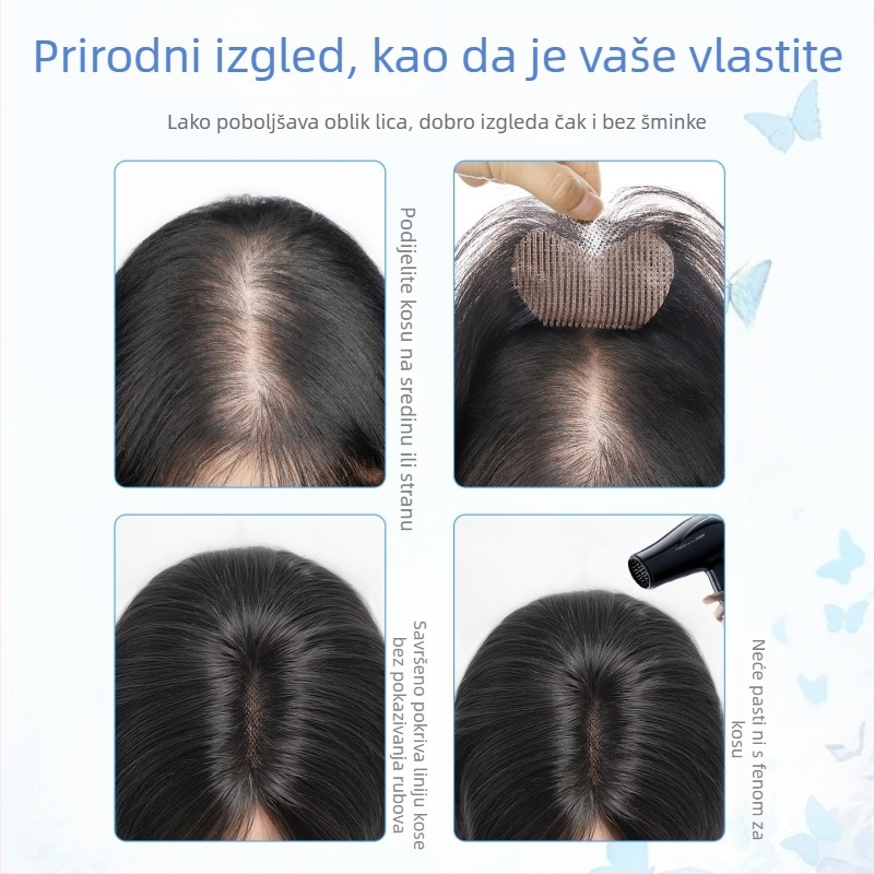 Velcro komadić peruke za žene — ljudska kosa, potpuno ručno tkan, ravni stil, može se bojati i uvlačiti, poboljšava liniju kose