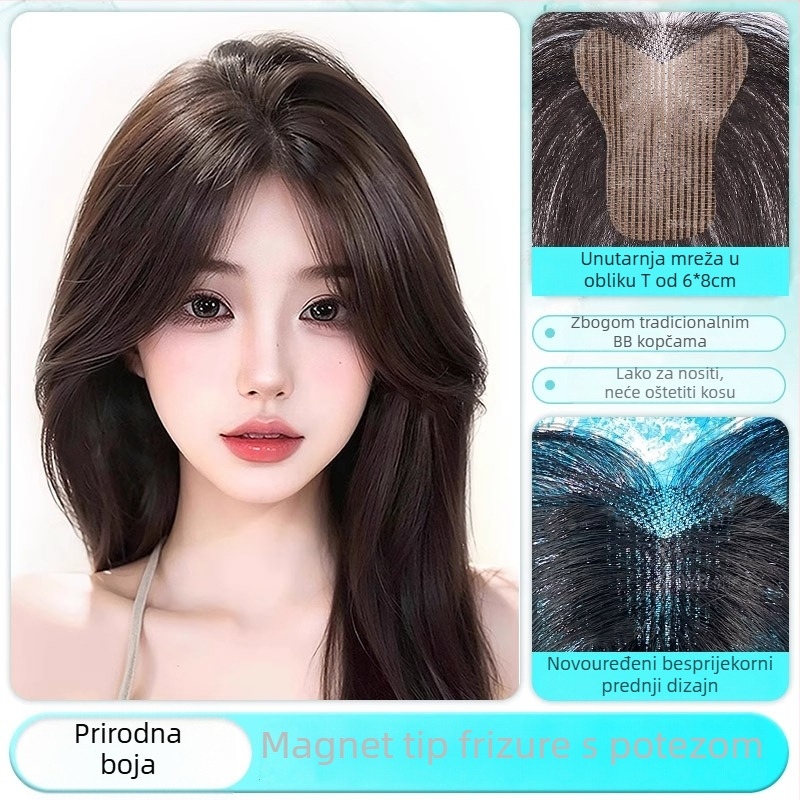 Velcro komadić peruke za žene — ljudska kosa, potpuno ručno tkan, ravni stil, može se bojati i uvlačiti, poboljšava liniju kose