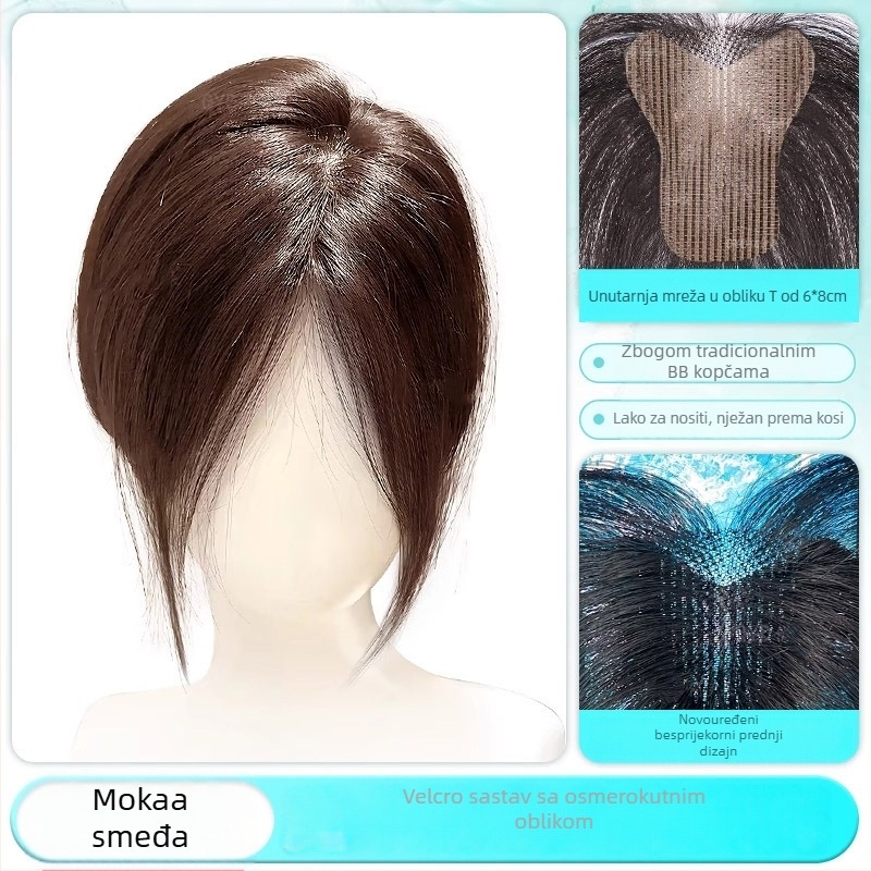 Velcro komadić peruke za žene — ljudska kosa, potpuno ručno tkan, ravni stil, može se bojati i uvlačiti, poboljšava liniju kose