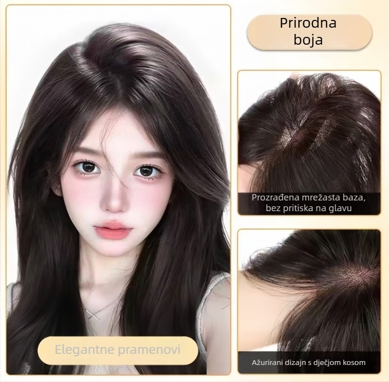 Dio perike – ravna, ručno tkanа; prava ljudska kosa; model 7*11 cloud gauze; pogodno za dame; može se bojati i permirati