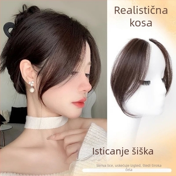 Ženska perika s dijagonalnim šiškama — vlakna otporna na toplinu; prirodna linija kose; pogodna za sve oblike lica; nije pogodno za trajno uvijanje ili bojanje