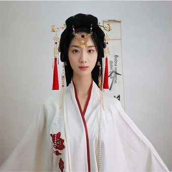 Hanfu set za kosu — antički stil, legura, cvjetni detalji, ručna izrada, dugi resi i U-pin za kosu