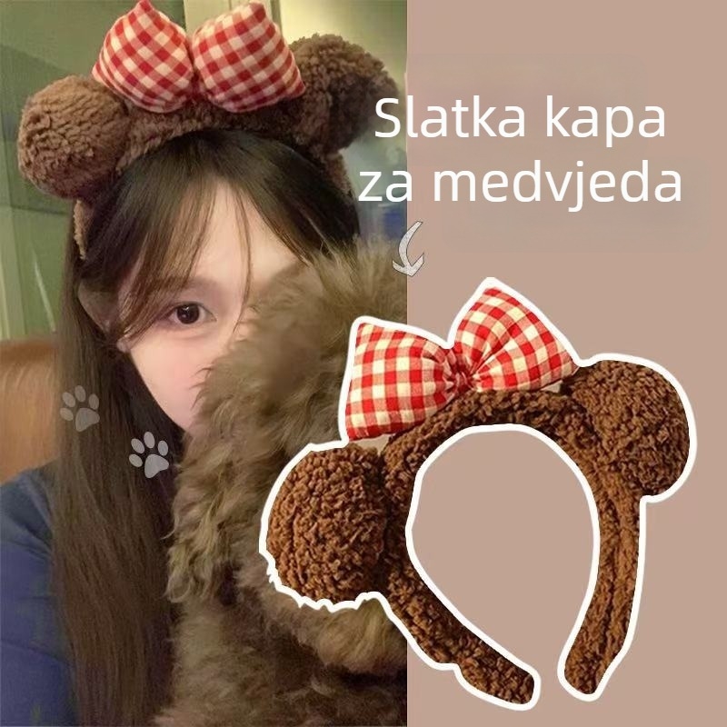 Slatka mašna za kosu s medvjedićem - 3D dizajn (ručna izrada; pliš materijal; ženski dodaci za kosu; podrijetlo Yiwu)