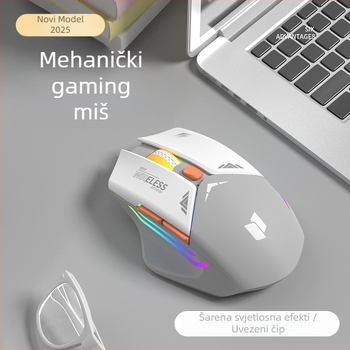 6-tipkovni mehanički gaming miš, optički senzor 1600 DPI, dvostruki način 2.4G/Bluetooth, tih i punjiv, ergonomski dizajn