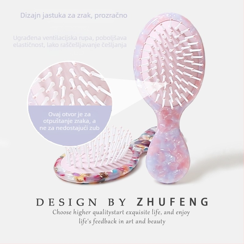 Četka za kosu s zračnim jastukom, kompaktnog unisex dizajna, geometrijski oblik, tehnika otiska, dodatak za glavu