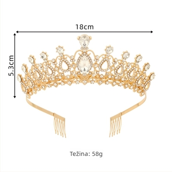 Tiara za kosu princeze s kristalima, legura, metalno graviranje