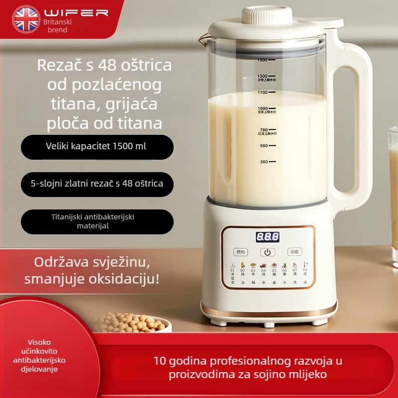 WIFER HX-DJ09 Aparat za sojino mlijeko s titanijskim premazom i non-stick donjom, grijaća ploča, kapacitet 1,8 L, antibakterijski, bez namakanja
