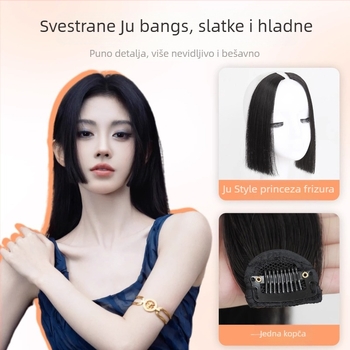 Perika s bangs u stilu princeze, za žene, prirodna linija čela i gornji dio za zamjenu kose, srednji razdjeljak, vlakna otporna na toplinu, lagano za nošenje