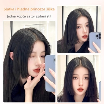 Perika s bangs u stilu princeze, za žene, prirodna linija čela i gornji dio za zamjenu kose, srednji razdjeljak, vlakna otporna na toplinu, lagano za nošenje