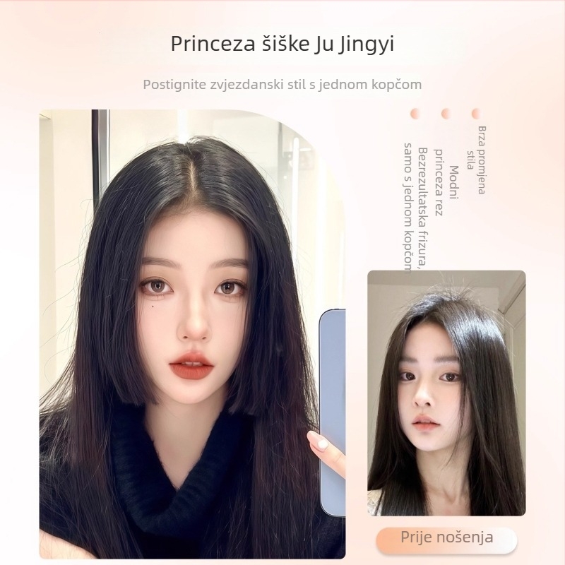 Perika s bangs u stilu princeze, za žene, prirodna linija čela i gornji dio za zamjenu kose, srednji razdjeljak, vlakna otporna na toplinu, lagano za nošenje