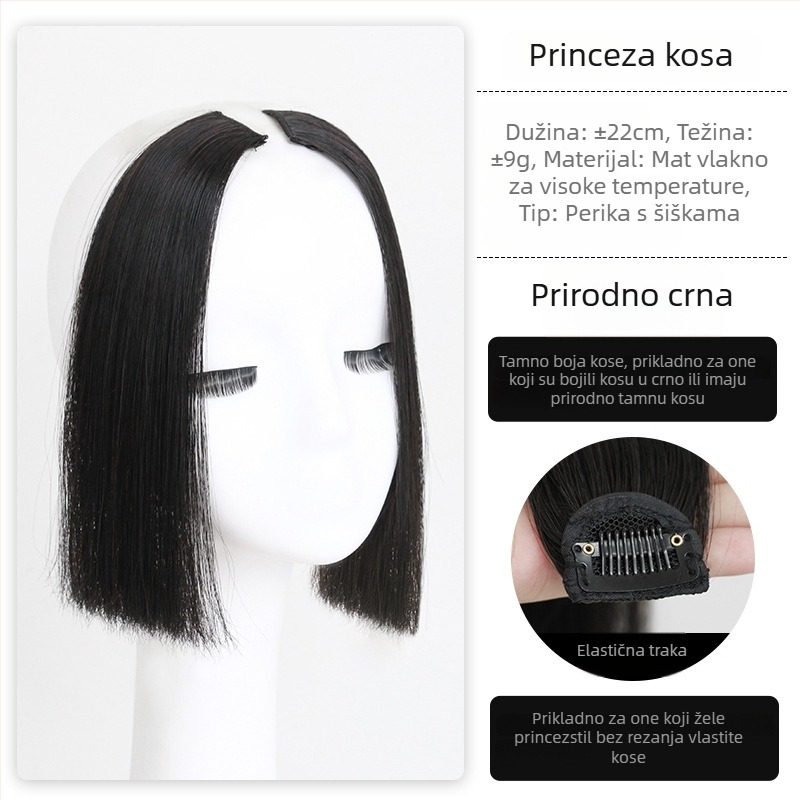 Perika s bangs u stilu princeze, za žene, prirodna linija čela i gornji dio za zamjenu kose, srednji razdjeljak, vlakna otporna na toplinu, lagano za nošenje