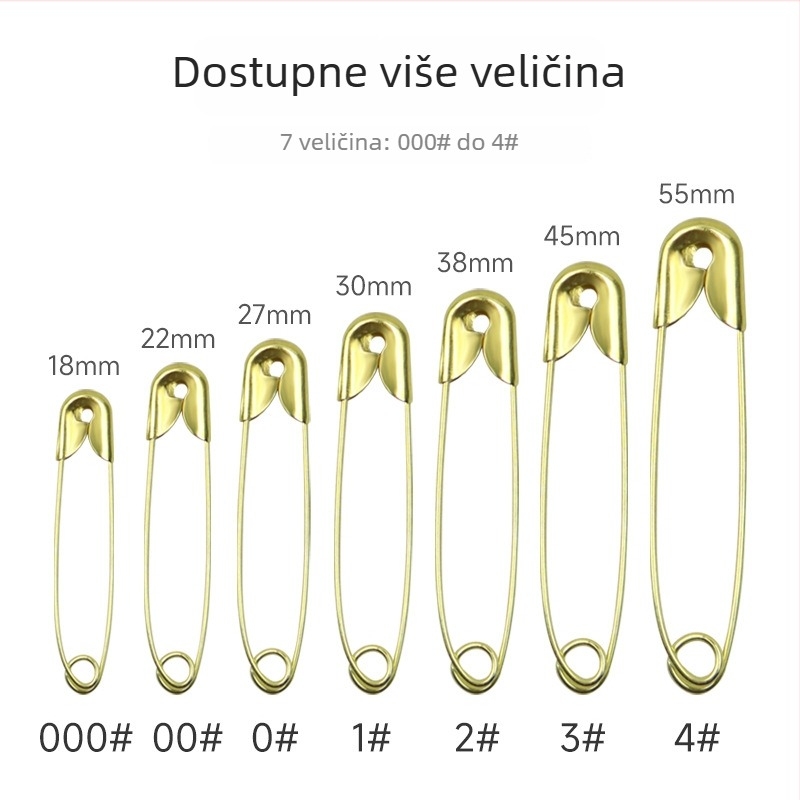 Galvanizirani željezni sigurnosni pin za broš i šal, klasičan stil, razne veličine, na skladištu