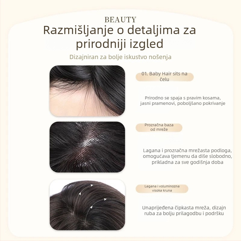 Ženska perika za volumen, polu ručno izrađena, mješavina svile, bez boje i trajnih kemijskih tretmana, veliki valovi