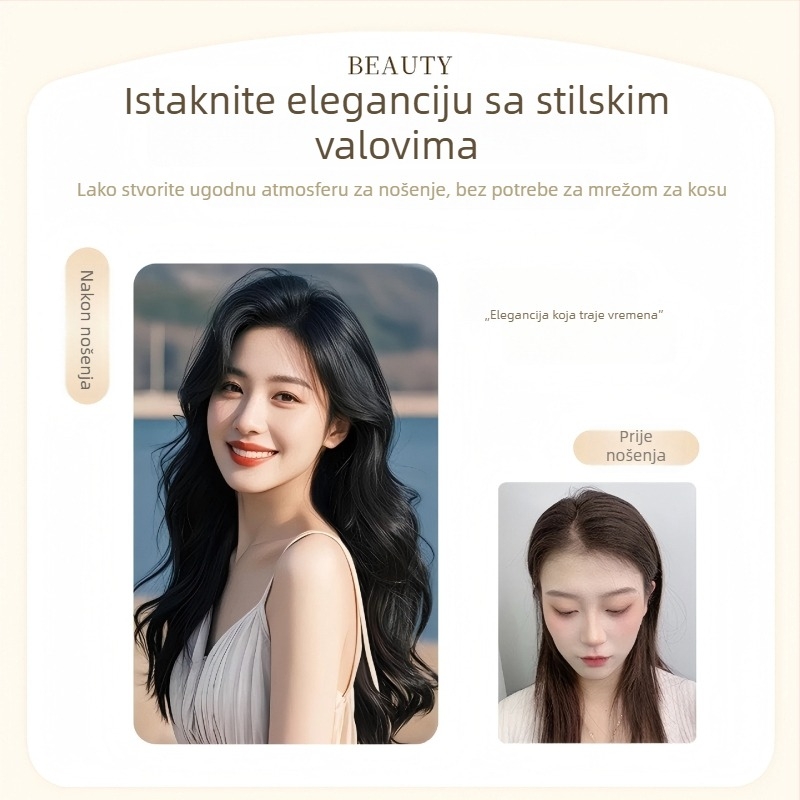 Ženska perika za volumen, polu ručno izrađena, mješavina svile, bez boje i trajnih kemijskih tretmana, veliki valovi