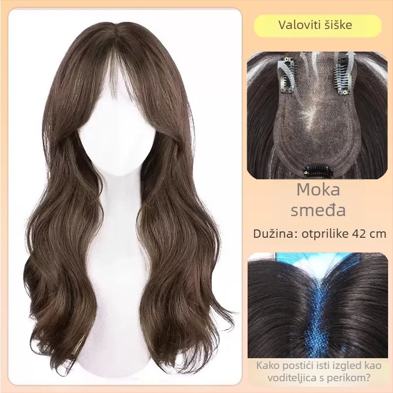 Ženska perika za volumen, polu ručno izrađena, mješavina svile, bez boje i trajnih kemijskih tretmana, veliki valovi