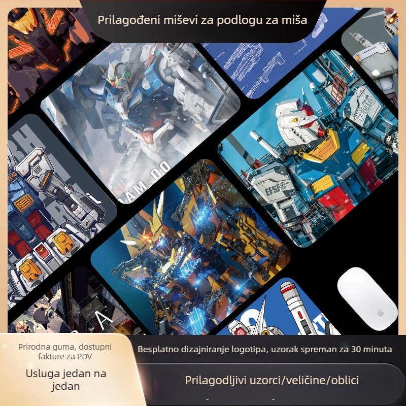 Gundam Crtani Miš Pad, Dvostrana Gumena Stolna Podloga, Protuklizna, Model F-A5, Uključuje Logo