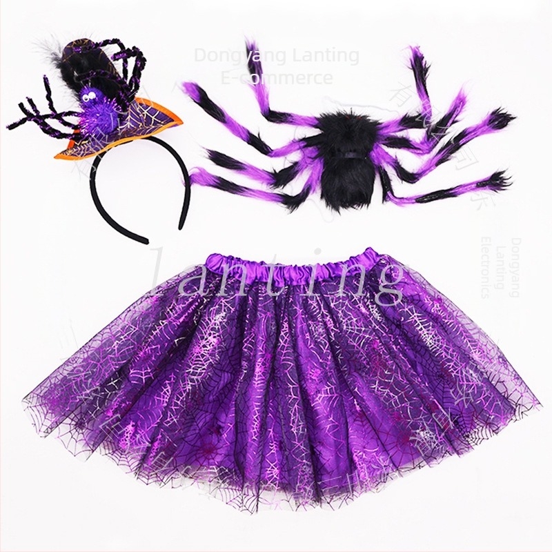 Dječji Halloween set dodataka: stražnja dekoracija s paukovom mrežicom, tutu suknja i traka za kosu (polyester) – za djevojčice do 17 godina
