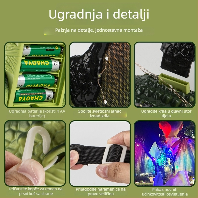 Električne dinosaurijske krila igračka za dječake s pokretnim zglobovima, svjetlima i glazbom