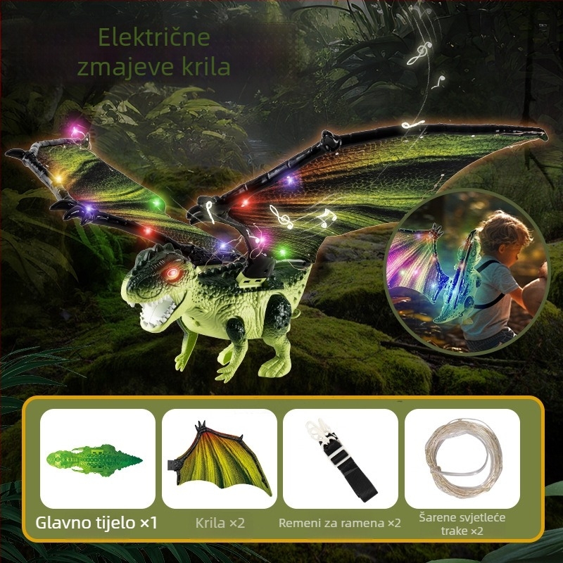 Električne dinosaurijske krila igračka za dječake s pokretnim zglobovima, svjetlima i glazbom
