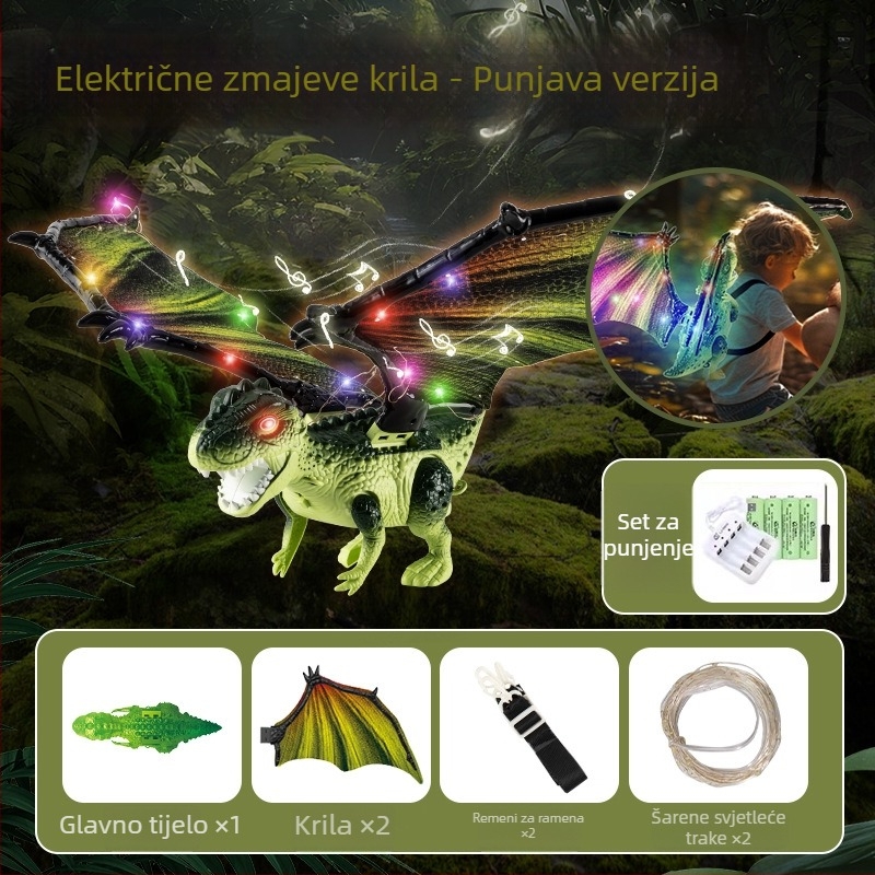 Električne dinosaurijske krila igračka za dječake s pokretnim zglobovima, svjetlima i glazbom