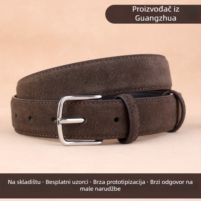 Ženski kožni pojas od prave kože, kravlji velur, spona od legura, spona s iglom, širina 2–4 cm, Stay sweet, Zima 2024, svestran casual minimalist stil
